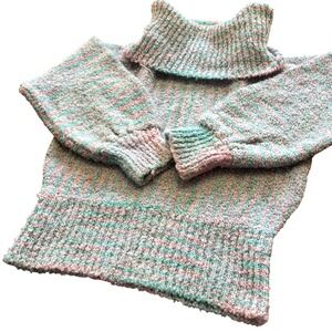 Vtg 80s Present Co Pastel Stripe Turtleneck Sweater Balloon Sleeve Pink Green s